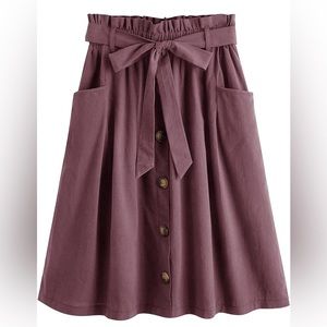 SweatyRocks Women's Casual High Waist Pleated A-Line Midi Skirt with Pocket